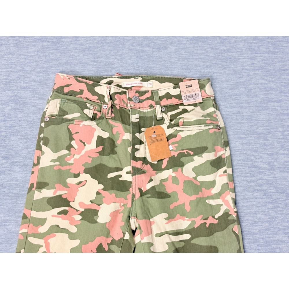 Levis 721 High Rise Skinny Jeans Womens 28 Pink Green Camo Camouflage Denim - Picture 10 of 15